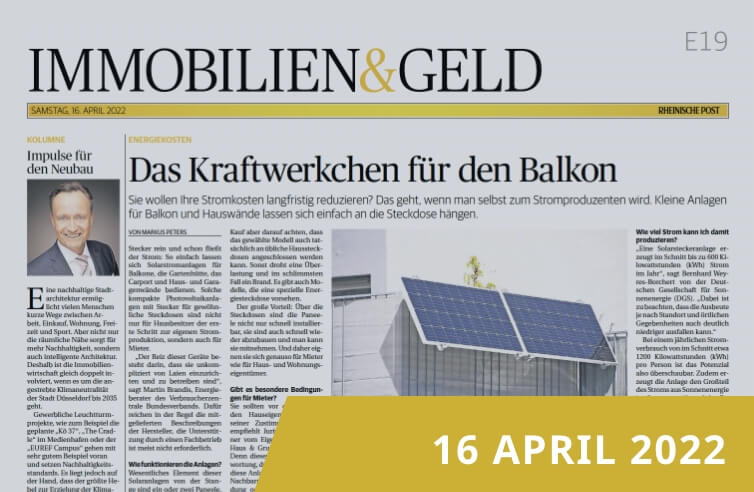 Newspaper page of the 'Real Estate & Money' section of the Rheinische Post