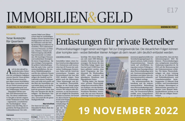 Newspaper page of the 'Real Estate & Money' section of the Rheinische Post