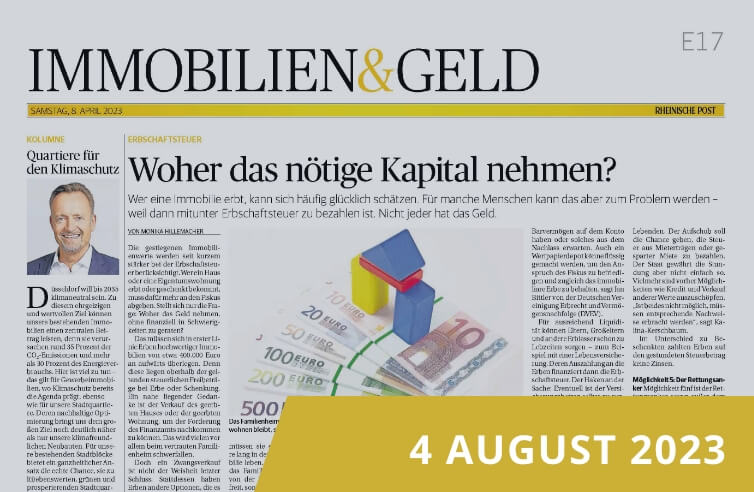Newspaper page of the 'Real Estate & Money' section of the Rheinische Post