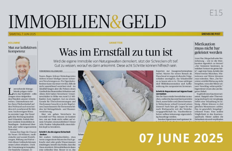Newspaper page of the 'Real Estate & Money' section of the Rheinische Post