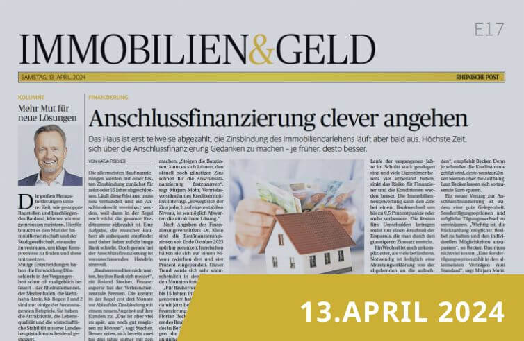 Zeitungsseite des 'Immobilien & Geld'-Teils der Rheinischen Post