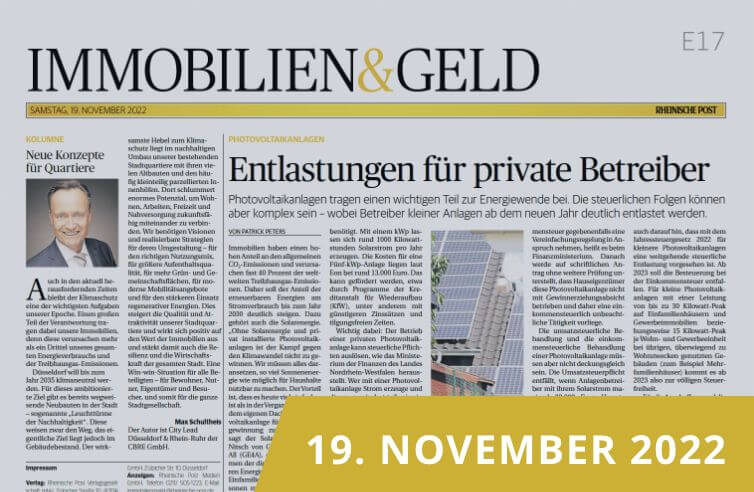 Zeitungsseite des 'Immobilien & Geld'-Teils der Rheinischen Post
