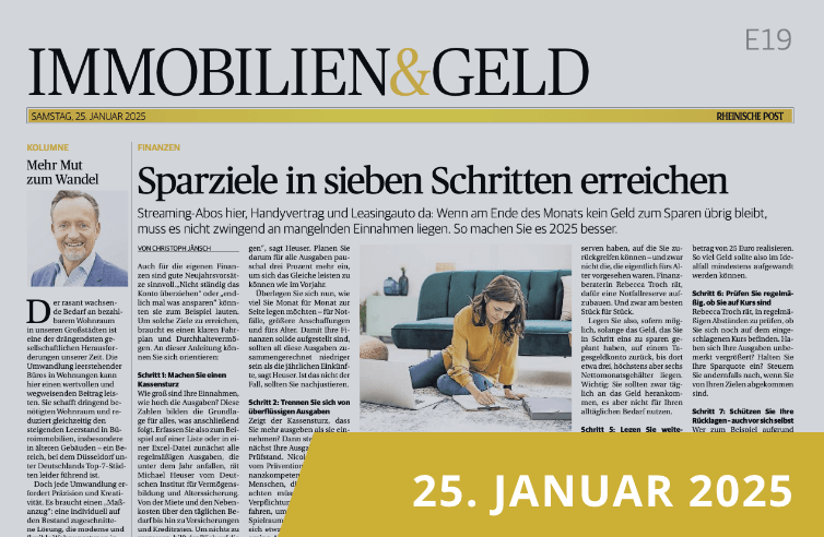 Zeitungsseite des 'Immobilien & Geld'-Teils der Rheinischen Post