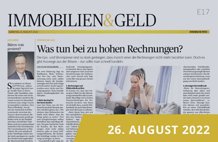 Zeitungsseite des 'Immobilien & Geld'-Teils der Rheinischen Post