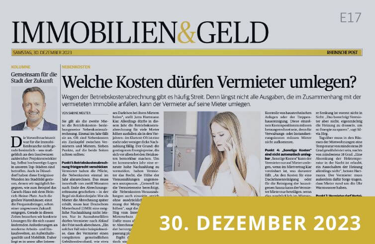 Zeitungsseite des 'Immobilien & Geld'-Teils der Rheinischen Post