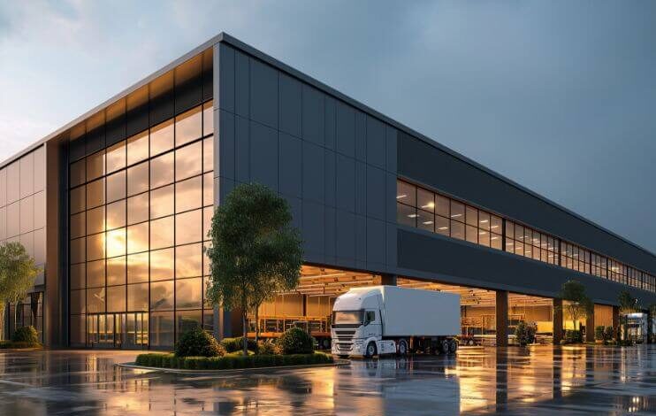 Exterior view of a modern industrial building
